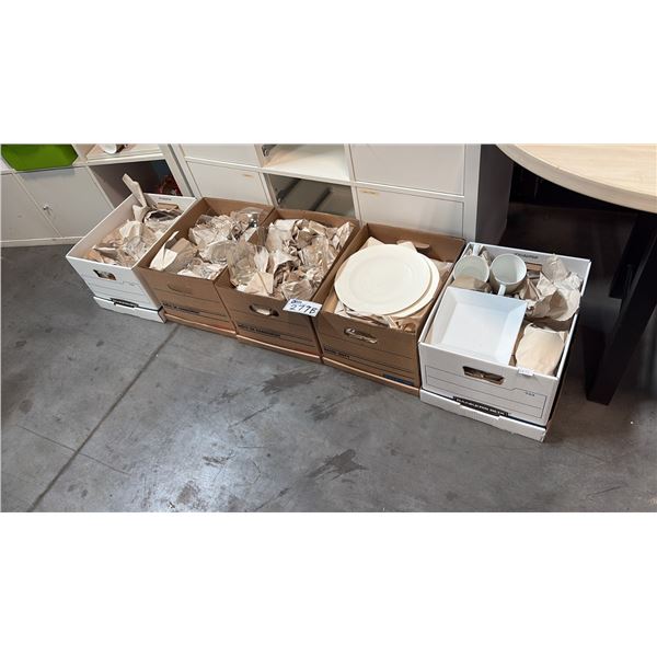 WHITE CERAMIC AND GLASS TABLEWARE INCL ROUND AND SQUARE PLATES