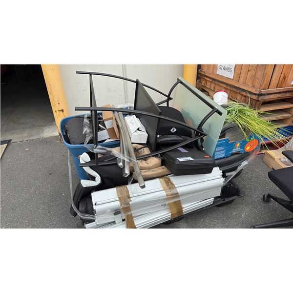 FACILITY LOT INCL COMMERCIAL FREEZER PVC STRIP CURTAIN, ALUMINUM RETRACTABLE ROLL-UP BANNER STANDS,