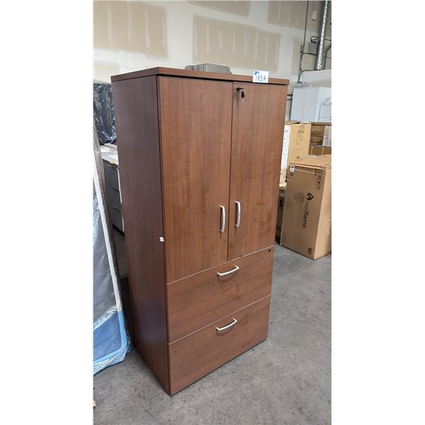 APPROX 5'6" TALL DARK CHERRY DOUBLE DOOR LATERAL FILE CABINET