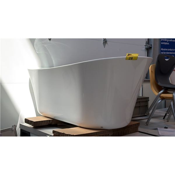 FREE STANDING PORCELAIN BATHTUB, DIMENSIONS APPROX 55X29X22 INCHES