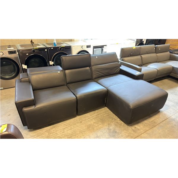 MODERN BLACK LEATHER SECTIONAL SOFA, "L" SHAPED, WIDE BLOCK STYLE ARMRESTS AND DEEP SEAT CUSHIONS