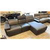 Image 1 : MODERN BLACK LEATHER SECTIONAL SOFA, "L" SHAPED, WIDE BLOCK STYLE ARMRESTS AND DEEP SEAT CUSHIONS