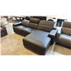 Image 2 : MODERN BLACK LEATHER SECTIONAL SOFA, "L" SHAPED, WIDE BLOCK STYLE ARMRESTS AND DEEP SEAT CUSHIONS