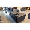 Image 3 : MODERN BLACK LEATHER SECTIONAL SOFA, "L" SHAPED, WIDE BLOCK STYLE ARMRESTS AND DEEP SEAT CUSHIONS