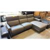 Image 1 : MODERN POWER RECLINING SECTIONAL SOFA UPHOLSTERED IN GREY LEATHER, "L" SHAPED, ADJUSTABLE HEADRESTS