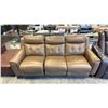 Image 1 : CONTEMPORARY THREE-SEATER POWER RECLINING LEATHER COUCH, LIGHT OLIVE-BROWN