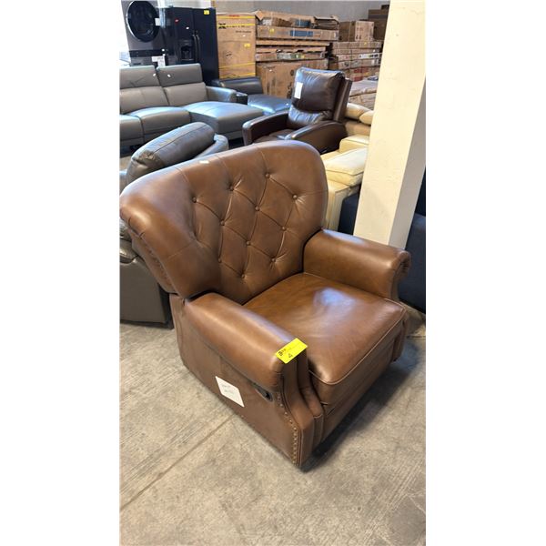 CLASSIC BROWN TUFTED SWIVEL RECLINING ARMCHAIR APPROX DIMENSIONS W:42" H:41" D:34"