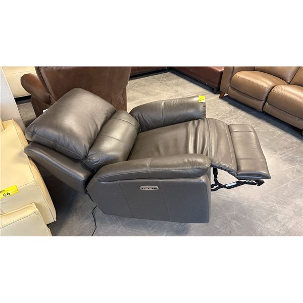 MODERN POWER RECLINING ARMCHAIR UPHOLSTERED IN CHARCOAL GREY LEATHER