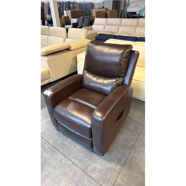 BROWN LEATHER MOTORIZED POWER LIFT RECLINER ARMCHAIR WITH TILT FORWARD AND MASSAGE FUNCTIONS