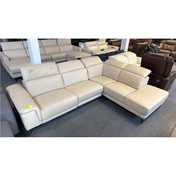 MODERN L-SHAPED 3 CORNER SECTIONAL OFF-WHITE LEATHER, ADJUSTABLE HEADREST