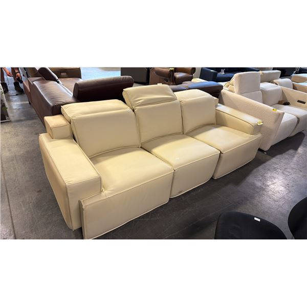 LARGE MODERN SECTIONAL SOFA UPHOLSTERED IN LIGHT CREAM LEATHER, LOW PROFILE, ADJUSTABLE HEADREST