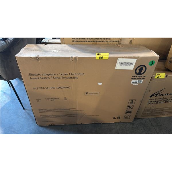 AMANTII INS-FM-34 ELECTRIC FIREPLACE INSERT, APPROX DIMENSIONS 42" W X 30" H X 10.1" D, IN BOX