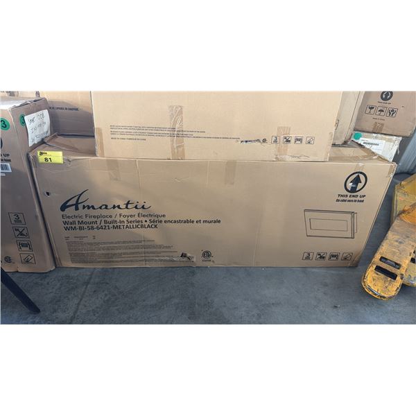 AMANTII WM-BI-58-6421 METALLIC BLACK WALL-MOUNT/BUILT-IN SERIES ELECTRIC FIREPLACE, IN BOX