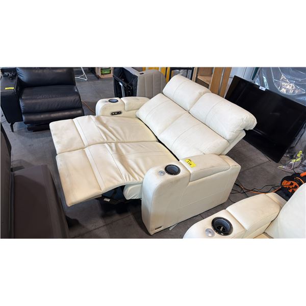 VALENCIA HOME THEATER SEATING, OFF-WHITE SECTIONAL LEATHER POWER RECLINER WITH ADJUSTABLE HEADREST