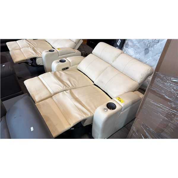 VALENCIA HOME THEATER SEATING, OFF-WHITE SECTIONAL LEATHER POWER RECLINER WITH ADJUSTABLE HEADREST
