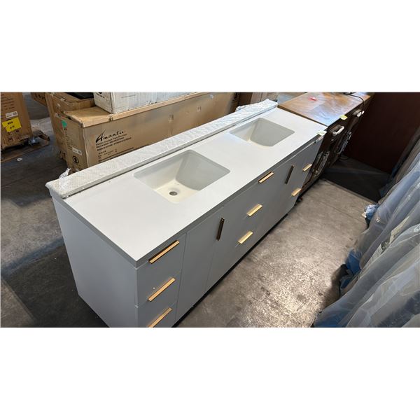 MODERN WHITE DOUBLE-SINK BATHROOM VANITY UNIT WITH COUNTERTOP, WHITE UNDER THE SINK CABINET