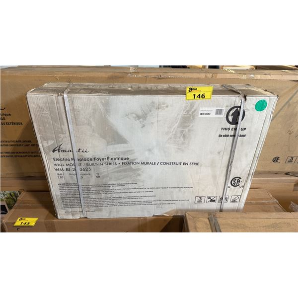 AMANTII MODEL WM-FM-26-3623, WM-FM SERIES 36-IN BUILT-IN OR WALL MOUNT ELECTRIC FIREPLACE, IN BOX