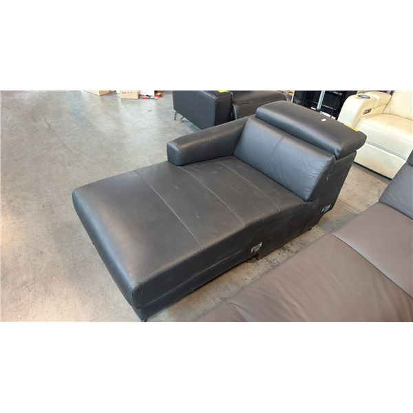 MODERN BLACK LEATHER SINGLE ARM CHAISE LOUNGE SOFA WITH ADJUSTABLE HEADREST