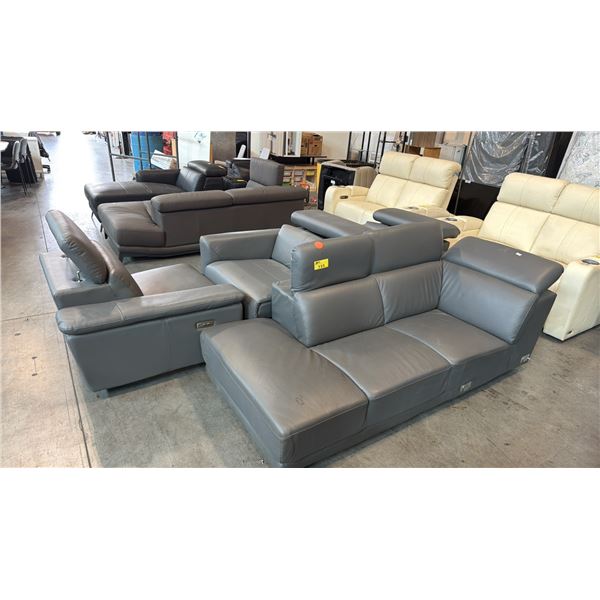 GRAY LEATHER CHAISE STYLE SOFA WITH ADJUSTABLE HEADREST AND 4 ADDITIONAL FURNITURE COMPONENTS*