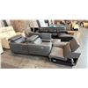 Image 2 : GRAY LEATHER CHAISE STYLE SOFA WITH ADJUSTABLE HEADREST AND 4 ADDITIONAL FURNITURE COMPONENTS*