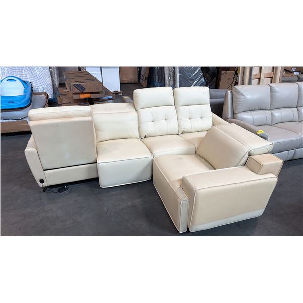 3 OFF-WHITE MISMATCH  SINGLE ARM INCOMPLETE ARMCHAIRS AND TWO ARMLESS MID-SECTIONAL COMPONENTS
