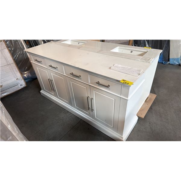 WHITE VENEER BATHROOM VANITY CABINET COUNTERTOP, 4 DRAWERS AND 4 DOORS