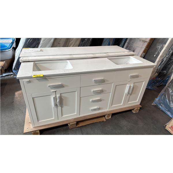 MODERN VENEER WHITE DOUBLE-SINK BATHROOM VANITY UNIT WITH COUNTERTOP