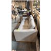 Image 2 : CONTEMPORARY PLUSH SEAT 3 SEATER SOFA UPHOLSTERED IN TEXTURED LIGHT GREY FABRIC WITH WOODEN TRIM