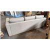 Image 3 : CONTEMPORARY PLUSH SEAT 3 SEATER SOFA UPHOLSTERED IN TEXTURED LIGHT GREY FABRIC WITH WOODEN TRIM