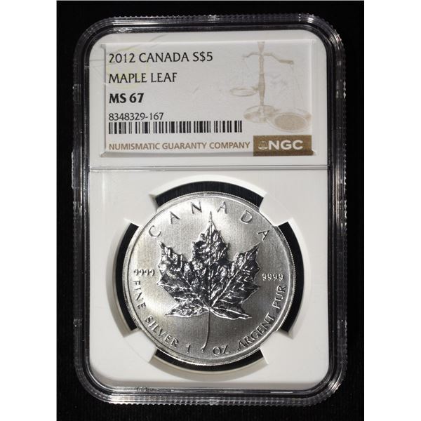 2012 $5 CANADA SILVER MAPLE LEAF NGC MS67