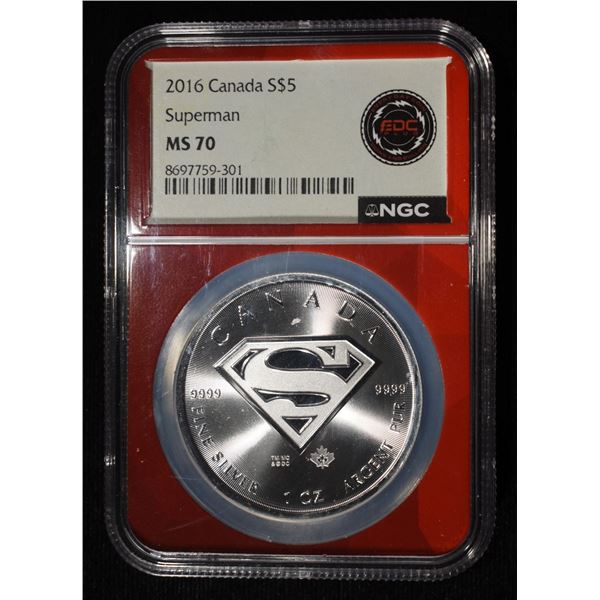2016 CANADA SUPERMAN 1 OZ .999 SILVER NGC MS70