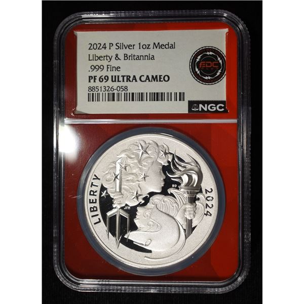 2024-P LIB & BRIT 1 OZ SILVER NGC PF69 UCAM