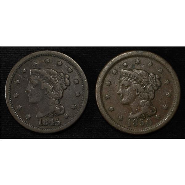 1845 FINE & 1850 VF LARGE CENTS