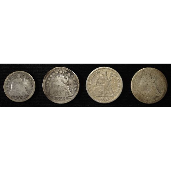 1854 HALF DIME, & 1854, 75-CC, 76 SEATED DIMES