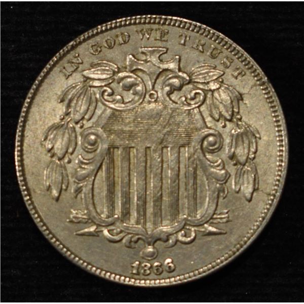 1866 SHIELD NICKEL AU