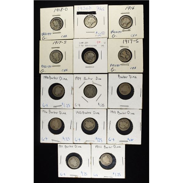 (8) BARBER DIMES & (6) MERC DIMES CIRC