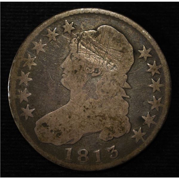 1813 BUST HALF DOLLAR GOOD, SCRATCHES
