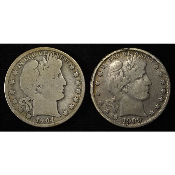 1904-O GOOD & 1909-S FINE BARBER HALVES