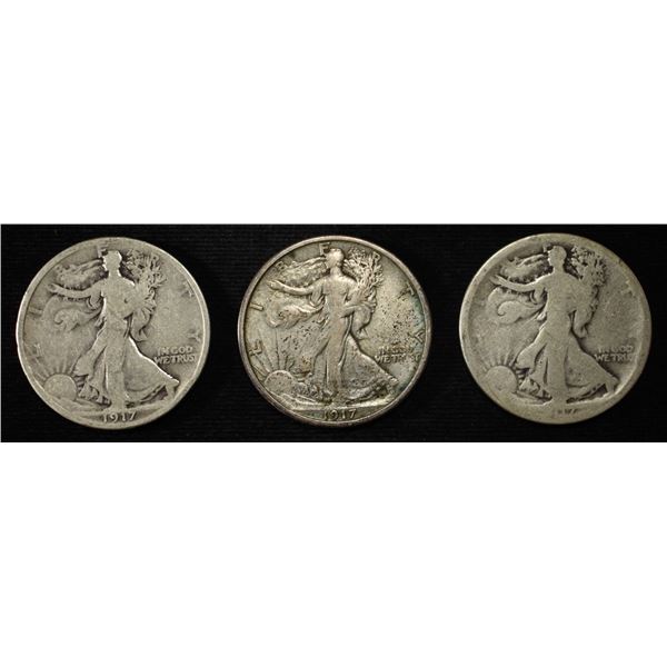 (3) 1917 WALKING LIBERTY HALVES G-VF