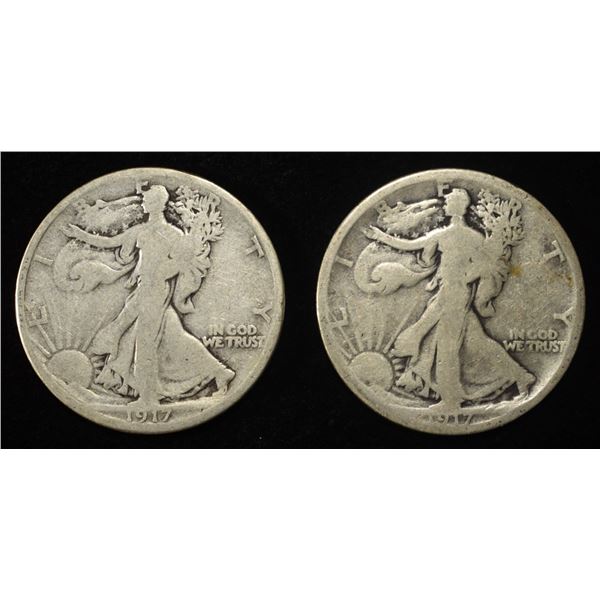 (2) 1917-S WALKING LIBERTY HALF DOLLARS