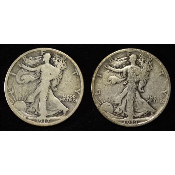 1917-S VG, & 18-S FINE WALKING LIBERTY HALVES