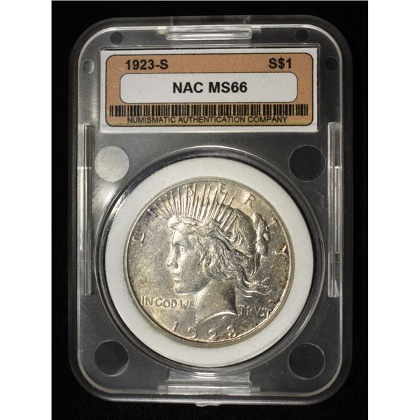 1923-S PEACE DOLLAR NAC SUPERB GEM BU
