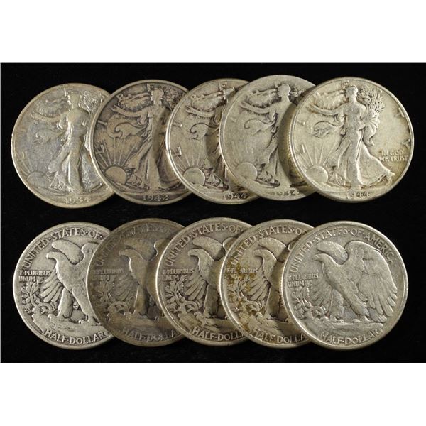 (10) 90% SILVER WALKING LIBERTY HALF DOLLARS