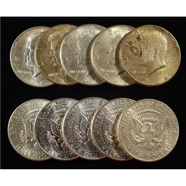 (10) 90% SILVER KENNEDY HALF DOLLARS