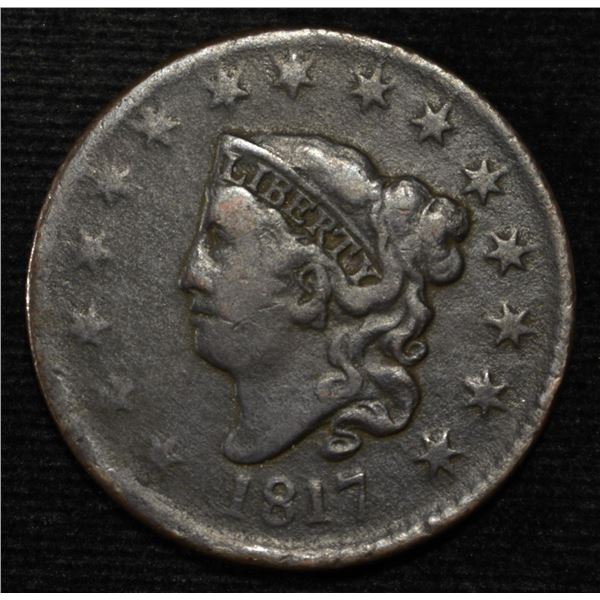 1817 CORONET HEAD LARGE CENT 15 STAR F/VF