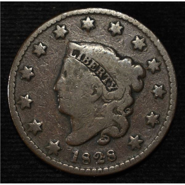 1828 CORONET HEAD LARGE CENT FINE