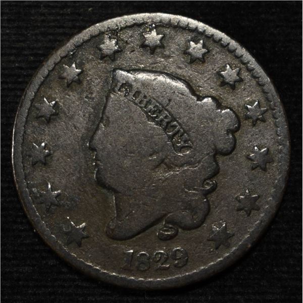 1829 CORONET HEAD LARGE CENT VG