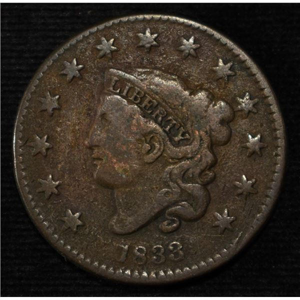 1833 CORONET HEAD LARGE CENT FINE