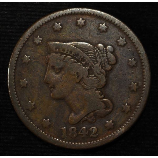 1842 BRAIDED HAIR LARGE CENT F/VF