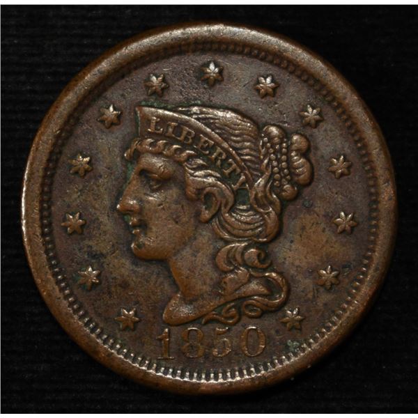 1850 BRAIDED HAIR LARGE CENT AU
